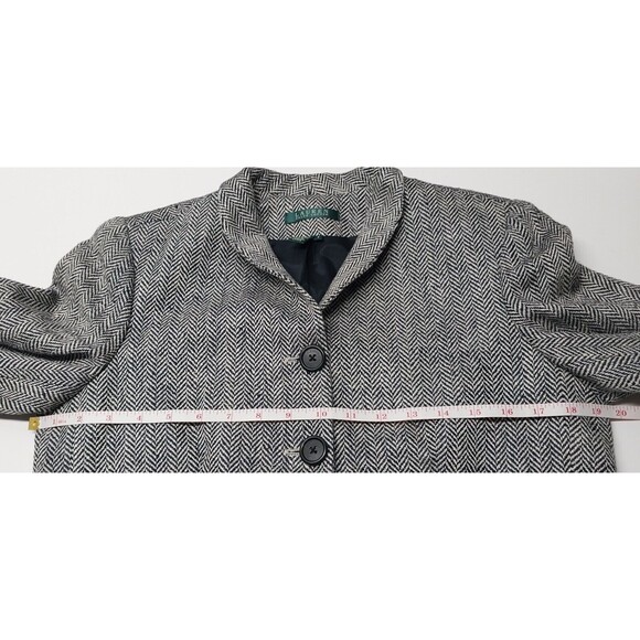 RALPH LAUREN Blazer Black Cream Herringbone Size 8 Silk Linen Blend Academia GUC - Picture 7 of 16